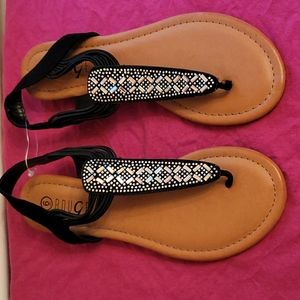 Womens Black Sandals With Silver Rhinestones